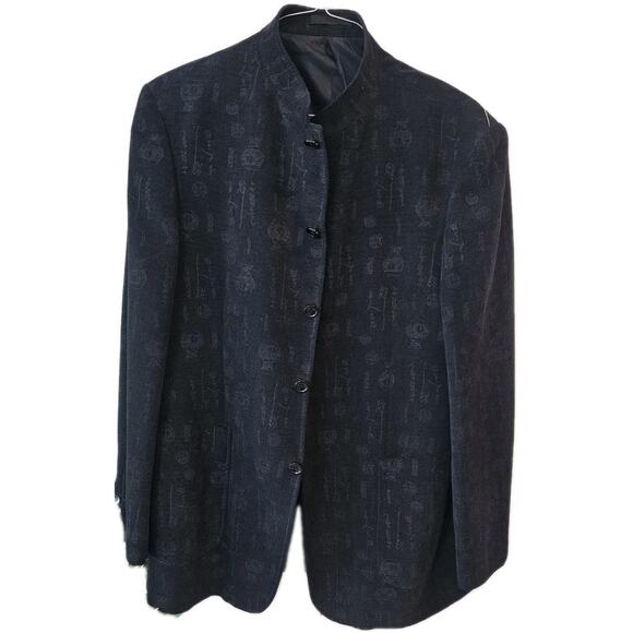 Liyuy Andou Charcoal Tunic Oriental Design Sports Coat Blazer - Picture 1 of 6